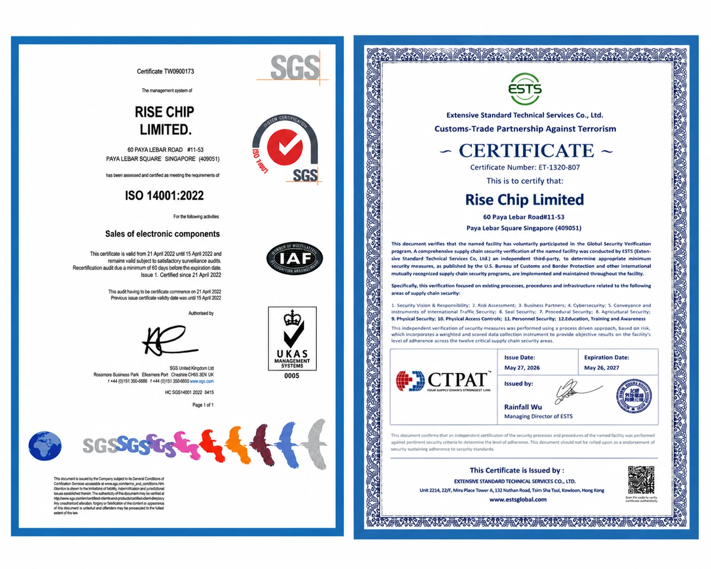 RISE CHIP quality-management and customs-trade compliance documents
